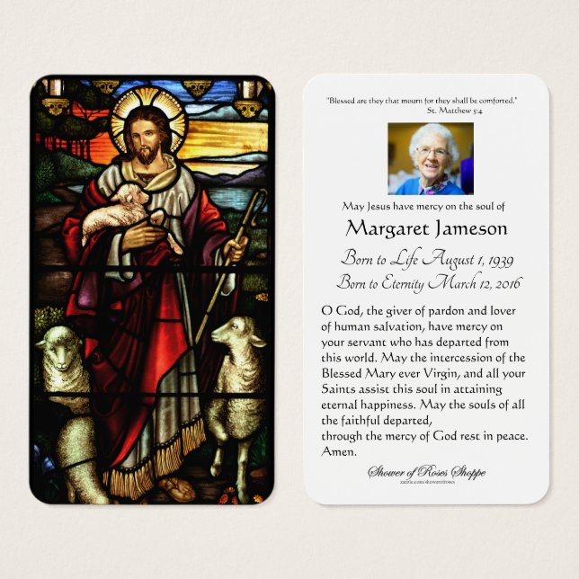 Jesus Good Shepherd Catholic Funeral Holy Card - (Front & Back)