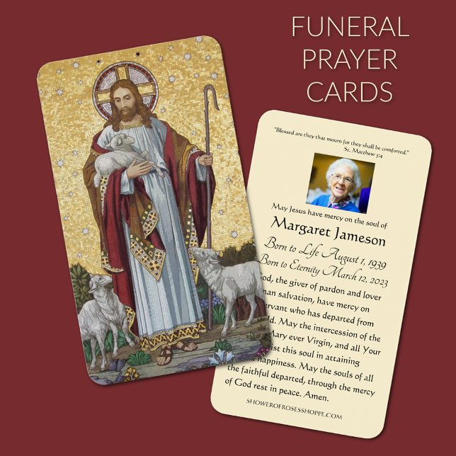 Jesus Good Shepherd Catholic Funeral Holy Card - (Christian Funeral Prayer Cards Jesus the Good Shepherd)