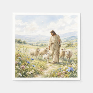 Jesus Good Shepherd Wildflower Watercolor Napkin