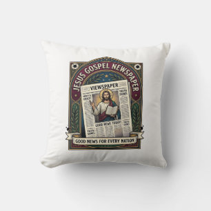 Jesus Gospel Newspaper Jesus Newspaper Christian F Throw Pillow