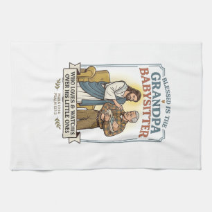 Jesus Grandparents Babysitting Humour Shirt Faith Kitchen Towel