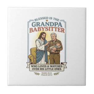Jesus Grandparents Babysitting Humour Shirt Faith Tile