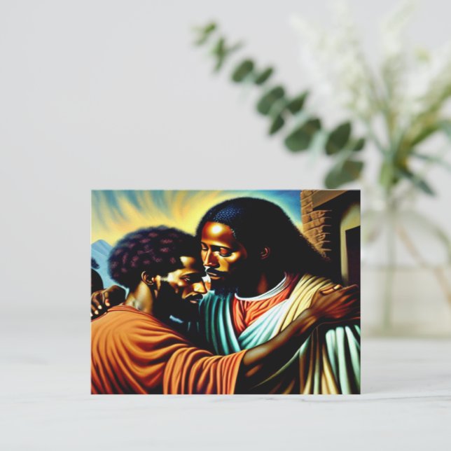 Jésus guérit une carte postale pour aveugles (Debout devant)