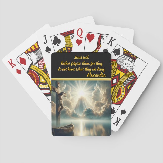 Jesus Hanging Cross Above Still Waters Playing Cards (Back)