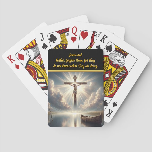 Jesus Hanging Cross Over Serene Ocean Playing Cards (Back)
