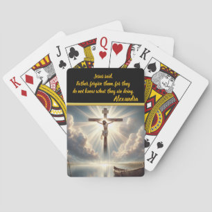 Jesus Hanging Cross Over Serene Ocean Playing Cards