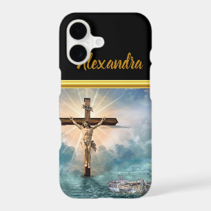 Jesus hanging from a christian crucifixion cross.
