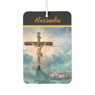 Jesus hanging from a christian crucifixion cross. air freshener