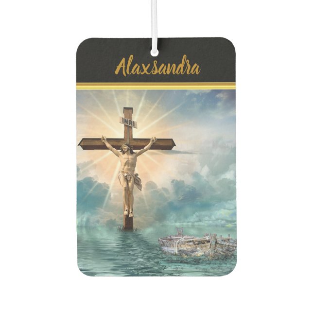 Jesus hanging from a christian crucifixion cross. air freshener (Front)