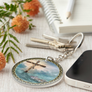 Jesus hanging from a christian crucifixion cross. keychain
