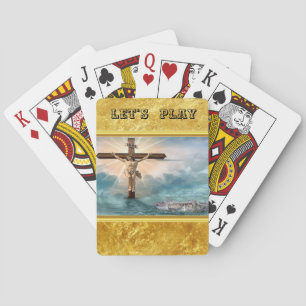 Jesus hanging from a christian crucifixion cross playing cards