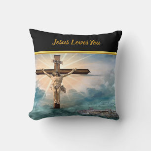 Jesus hanging from a christian crucifixion cross throw pillow