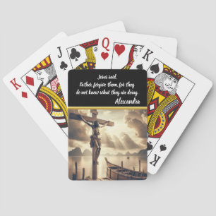 Jesus Hanging on Cross Above A Lake Playing Cards