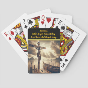 Jesus Hanging on Cross Above A Lake Playing Cards