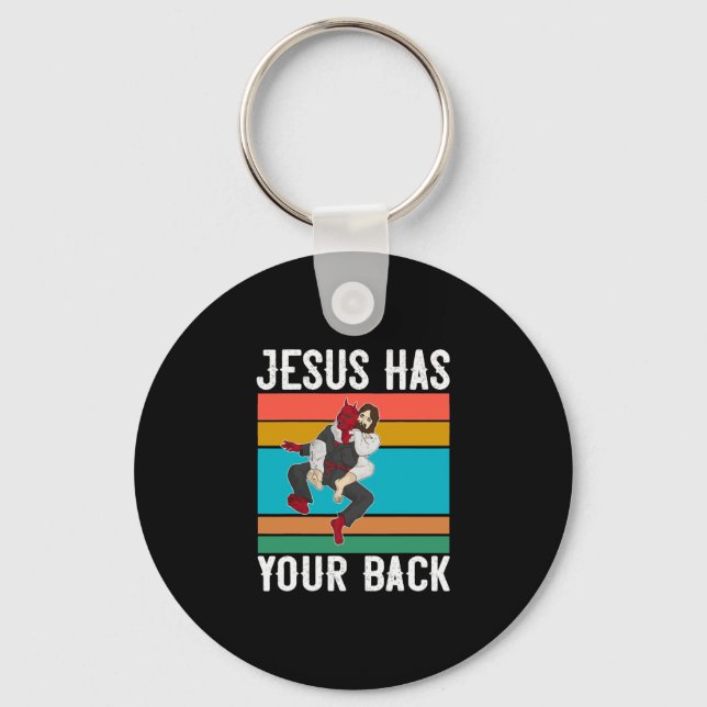 Jesus Has Your Back Brazilian Jiu Jitsu Gift Chris Keychain (Front)