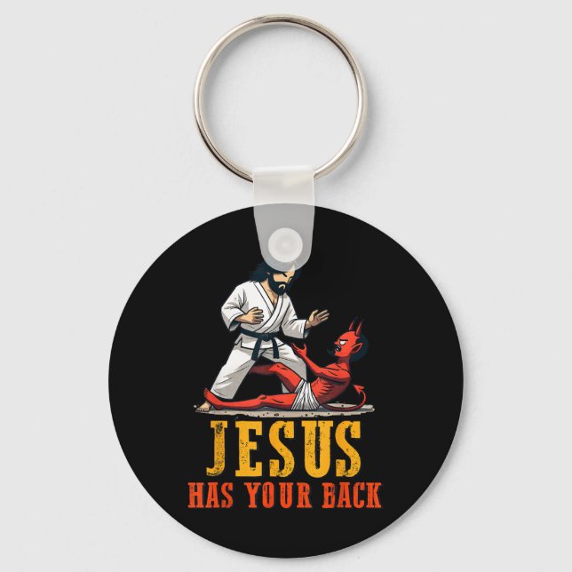 Jesus Has Your Back Funny Christian Jiu-jitsu  Keychain (Front)