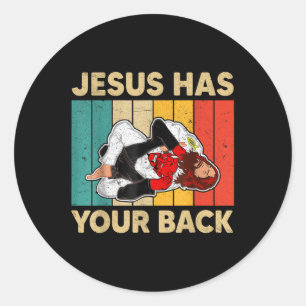 Jesus Has Your Back Jiu Jitsu Retro Christian Men  Classic Round Sticker