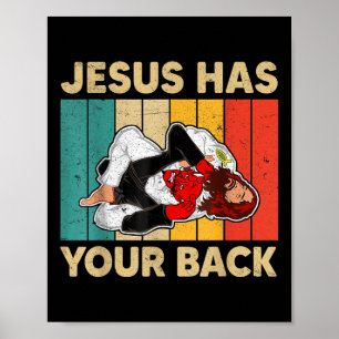 Jesus Has Your Back Jiu Jitsu Retro Christian Men  Poster