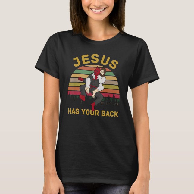 Jesus Has Your Back Jiu Jitsu Retro Christian Men  T-Shirt (Front)