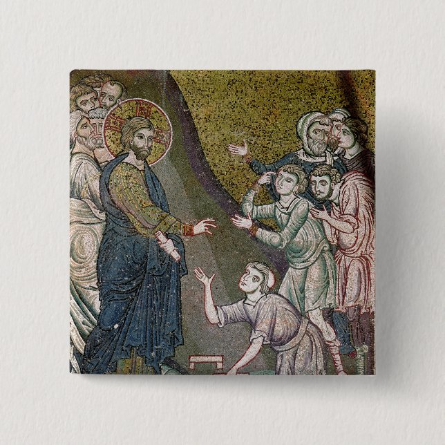 Jesus Healing the Crippled and the Blind 2 Inch Square Button (Front)