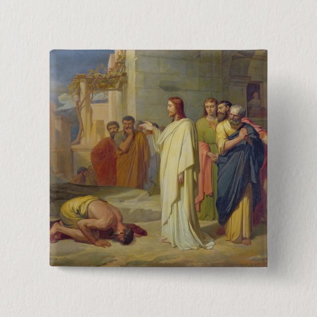 Jesus Healing the Leper, 1864 2 Inch Square Button (Front)