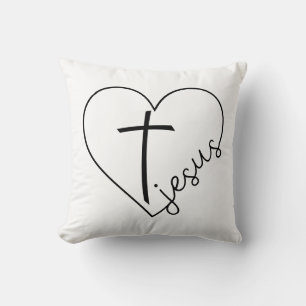 Jesus Heart and Cross  Throw Pillow