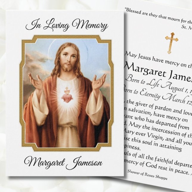 Jesus Heart Catholic Funeral Memorial Holy Card - (Creator Uploaded)