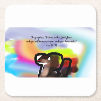 jesus here square paper coaster