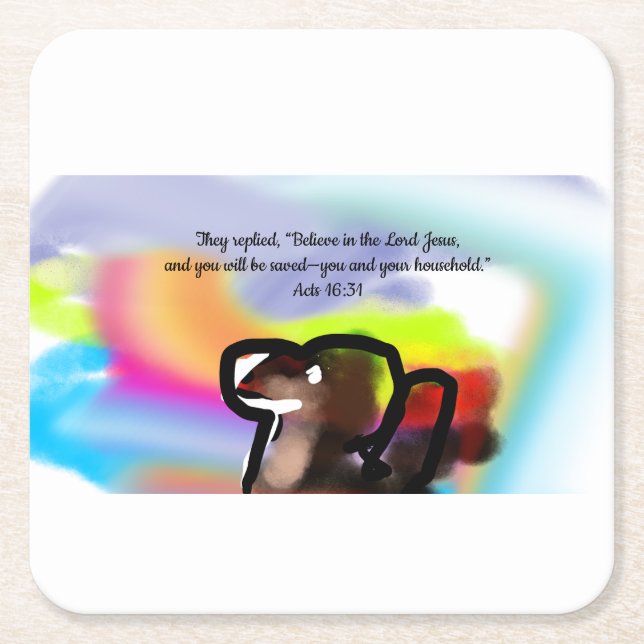 jesus here square paper coaster (Front)