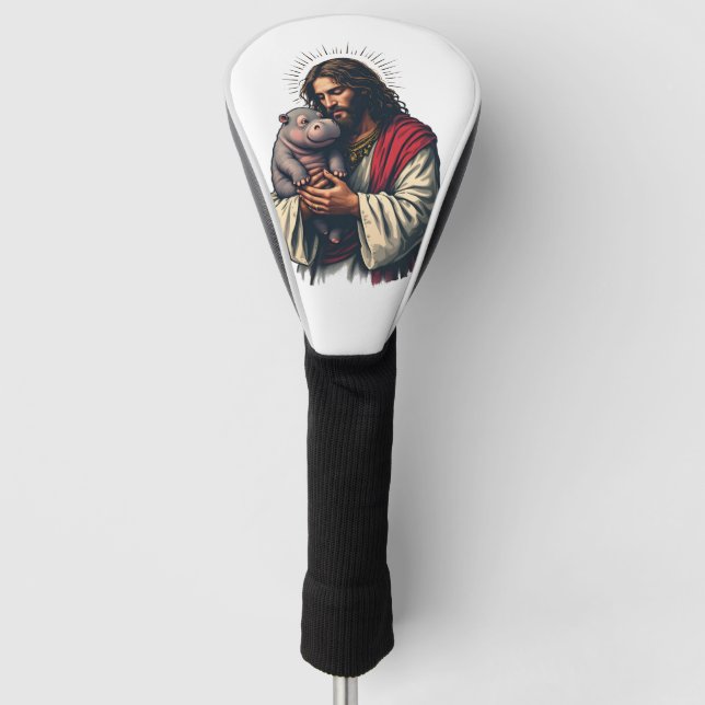 Jesus Holding a Baby Moo Deng Hippo  Golf Head Cover (Front)