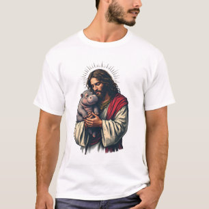 Jesus Holding a Baby Moo Deng Hippo T-Shirt