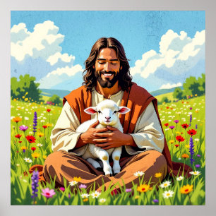 Jesus holding a Lamb   Religious Easter Poster