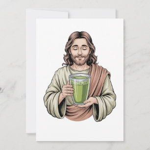 Jesus Holding a Matcha Green Drink Christian  Holiday Card