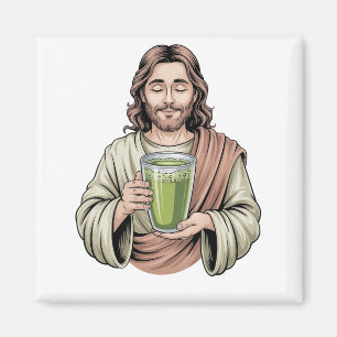 Jesus Holding a Matcha Green Drink Christian Magnet