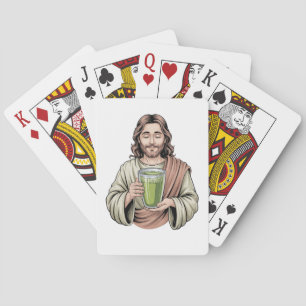 Jesus Holding a Matcha Green Drink Christian Playing Cards