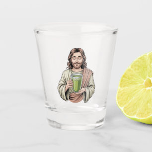 Jesus Holding a Matcha Green Drink Christian Shot Glass