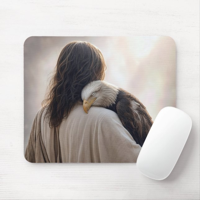 Jesus Holding a Sickly Bald Eagle Mouse Pad (With Mouse)