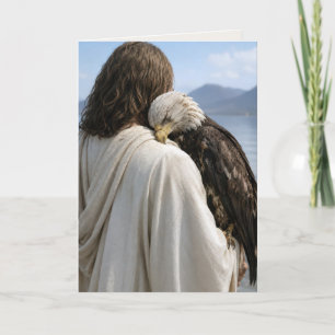 Jesus Holding a Tired Bald Eagle Card