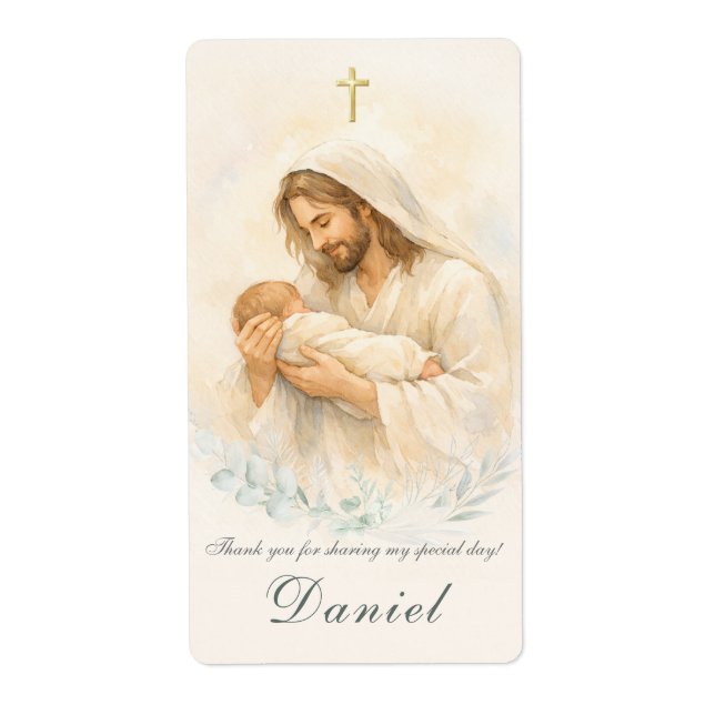 Jesus Holding Baby Baptism Return Address Label (Front)
