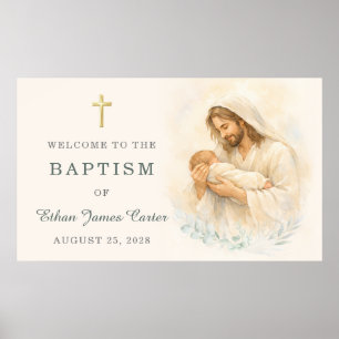 Jesus Holding Baby Baptism Welcome Watercolor Poster