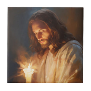 Jesus Holding Candle Ceramic Tile