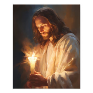 Jesus Holding Candle Photo Print