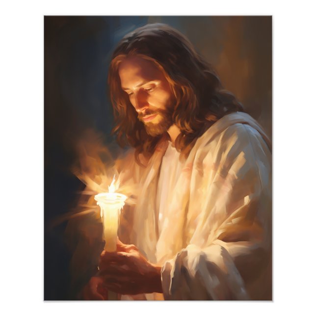 Jesus Holding Candle Photo Print (Front)