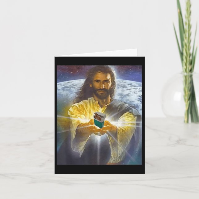 Jesus Holding Cigarettes, Funny Jesus  Card (Front)