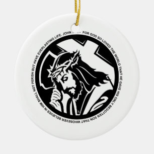 Jesus holding Cross with John 3:16 quote Ceramic Ornament