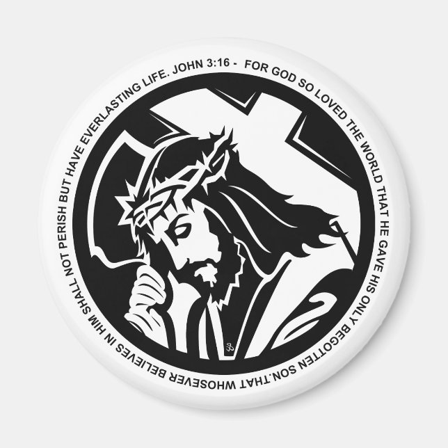 Jesus holding Cross with John 3:16 quote Magnet (Front)