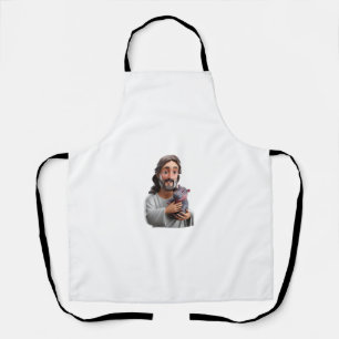 Jesus Holding Moo Deng_ Art Blending Whimsy Faith Apron
