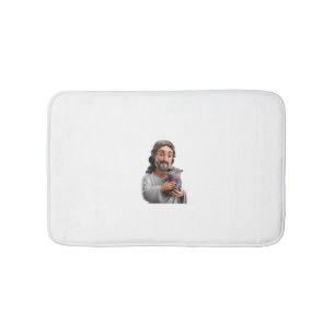 Jesus Holding Moo Deng_ Art Blending Whimsy Faith Bath Mat