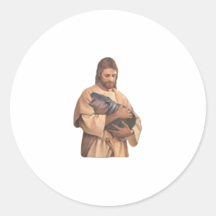 Jesus Holding Moo Deng Tank Top Classic Round Sticker