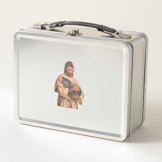 Jesus Holding Moo Deng Tank Top Metal Lunch Box (Front)